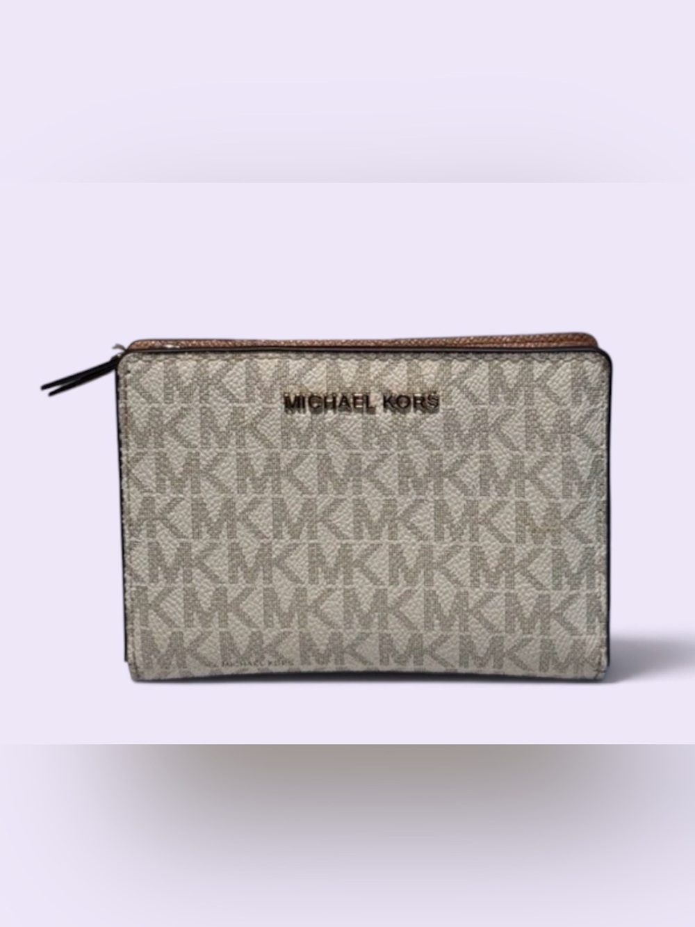 Michael Kors Monogram Pouch in Gray and Cream